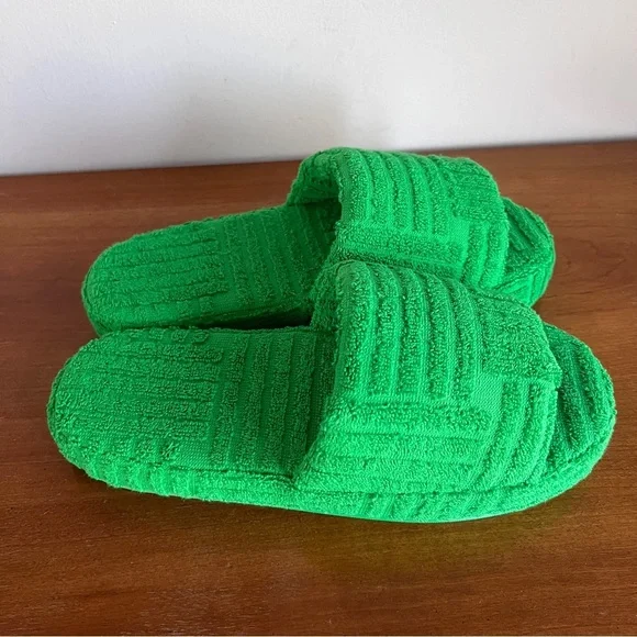 Bottega Veneta Terry Green Slides